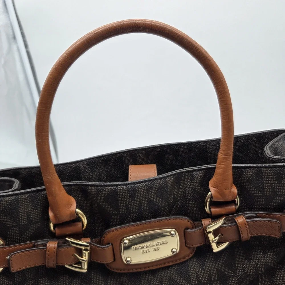 Michael Kors Hamilton Large Satchel Satchel/Top Handle Bag Logo Pattern Brown